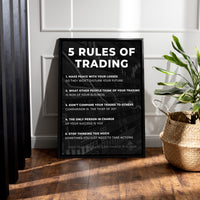 Load image into Gallery viewer, 5 Rules of Trading Vertical Framed Canvas Wall Art
