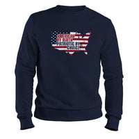 Load image into Gallery viewer, AMERICAN BY BIRTH PATRIOTIC CREWNECK SWEATSHIRT, AMERICAN FLAG NAVY
