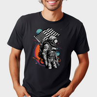 Load image into Gallery viewer, cosmic valor short sleeve shirt with model 
