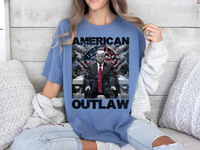 Load image into Gallery viewer, American Outlaw Bootleg T-shirt blue jean color
