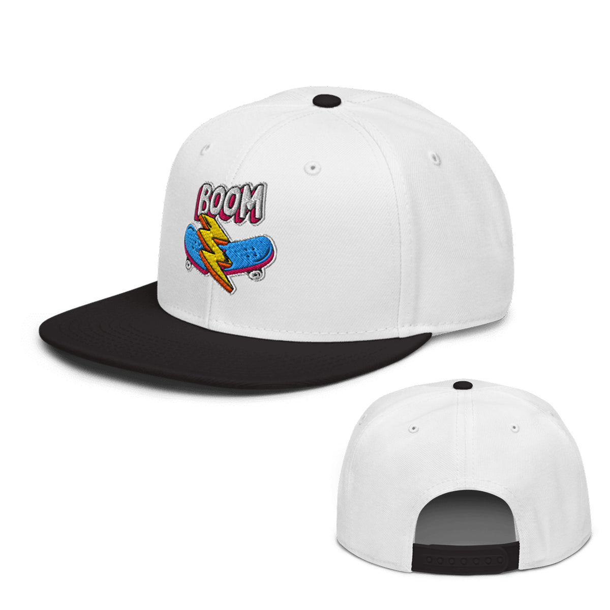 Boom Snapback Hat black white color