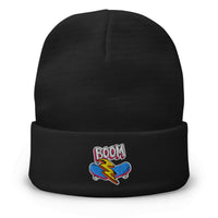 Load image into Gallery viewer, Boom Embroidered Knit Beanie Black color
