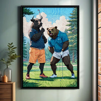Load image into Gallery viewer, Bull Drive Bull and Bear Trading Vertical Framed Canvas Wall Art
