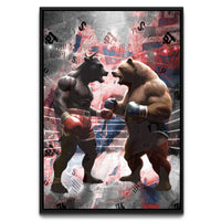 Load image into Gallery viewer, Bull vs Bear Trading Vertical Framed Canvas Wall Art
