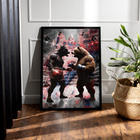 Load image into Gallery viewer, Bull vs Bear Trading Vertical Framed Canvas Wall Art
