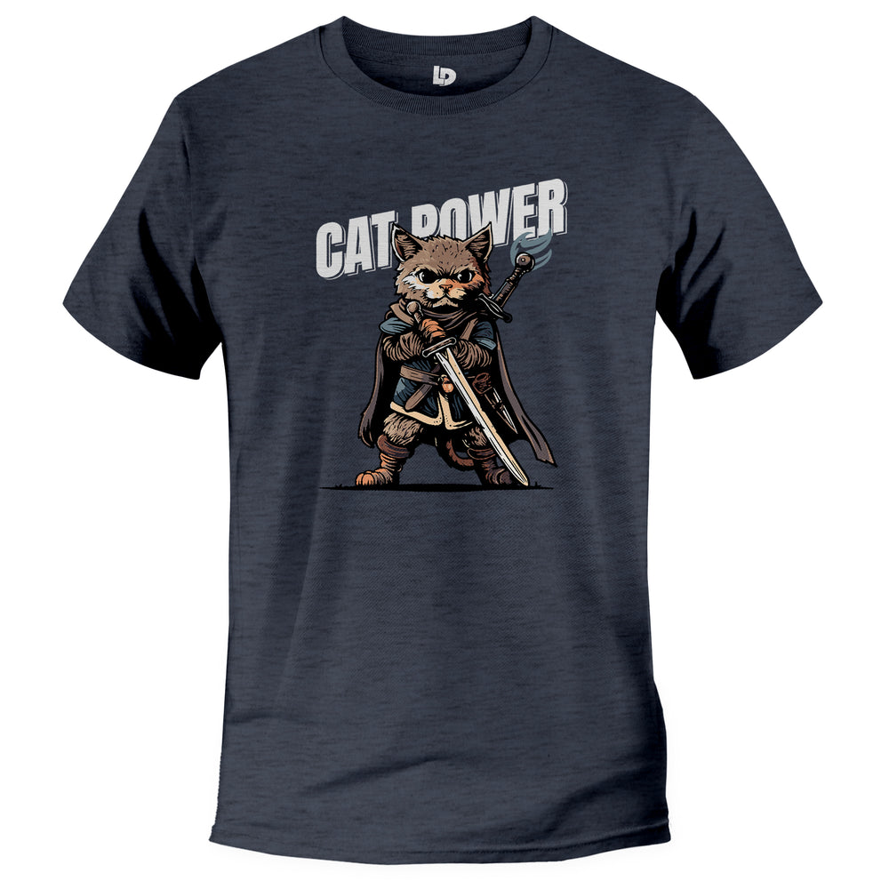 cat power, funny cat warrior tshirt, navy triblend