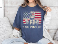 Load image into Gallery viewer, You Missed Trump Bootleg T-shirt denim color
