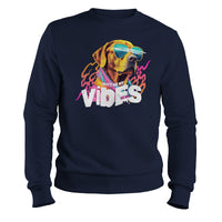 Load image into Gallery viewer, Vibes cool dog sunglasses Crewneck Sweatshirt | Navy
