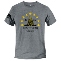 Load image into Gallery viewer, don&#39;t tread on me stars, snake, and 1776 triblend tshirt grey
