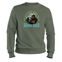 Load image into Gallery viewer, Beer Bear Crewneck Sweatshirt Military green color
