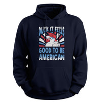 Load image into Gallery viewer, raised right funny duck hooded sweatshirt, duck it navy blue
