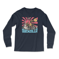 Load image into Gallery viewer, Duckzilla Long Sleeve Shirt, fun duck shirt with  godzilla theme | Navy
