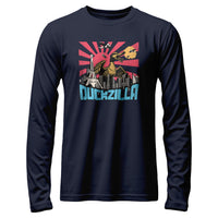 Load image into Gallery viewer, duckzilla, funny duck with godzilla theme long sleeve shirt
