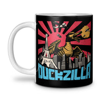 Load image into Gallery viewer, duckzilla fun, duck as godzilla design, unique black mug

