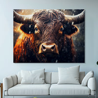 Load image into Gallery viewer, Fierce Rain Bull Horizontal Canvas Wall Art
