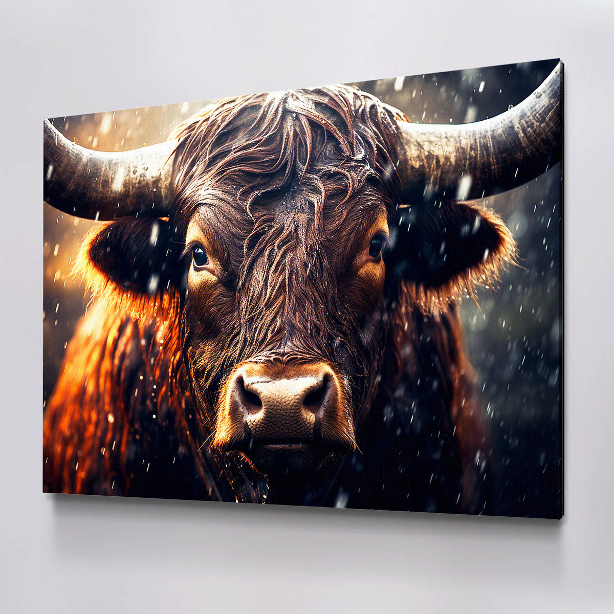 Fierce Rain Bull Horizontal Canvas Wall Art
