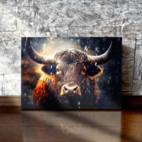 Load image into Gallery viewer, Fierce Rain Bull Horizontal Canvas Wall Art
