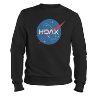 Load image into Gallery viewer, nasa hoax funny crewneck sweatshirt, nasa logo with text hoax black
