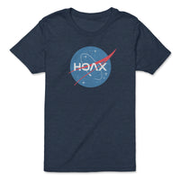 Load image into Gallery viewer, NASA Hoax Youth T-Shirt Heather Navy Color
