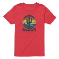 Load image into Gallery viewer, Am I Really Huggable Youth T-Shirt heather red color
