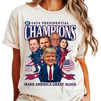 Load image into Gallery viewer, 2024 Trump Presidential Champs Bootleg T shirt model ivory color
