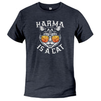 Load image into Gallery viewer, karma is cat, cat lover tshirt, heather navy unisex
