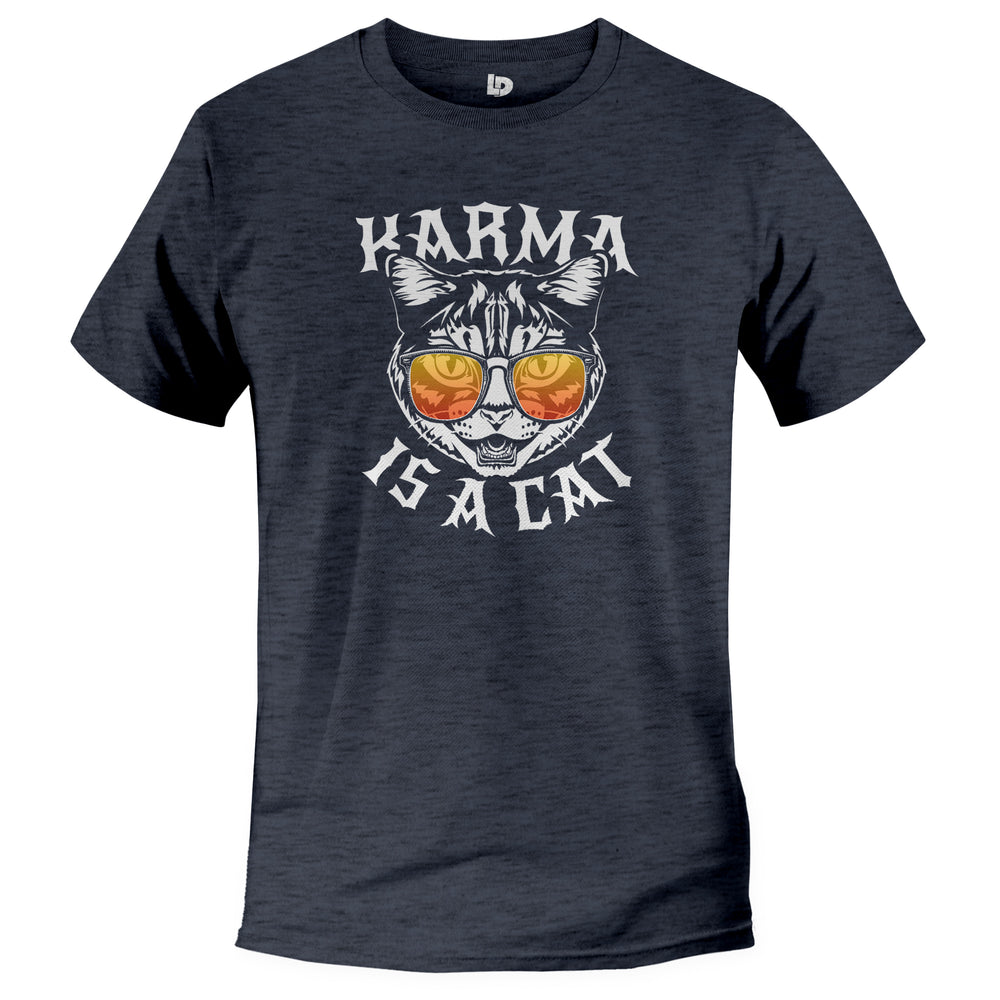 karma is cat, cat lover tshirt, heather navy unisex