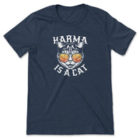 Load image into Gallery viewer, Karma is a Cat Tee Heather Navy Color
