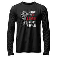 Load image into Gallery viewer, make love not war long sleeve tshirt, call for peace black heather
