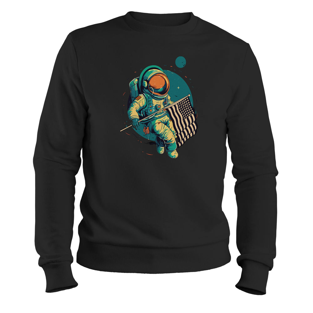 orbital patriot, american flag astronaut flying in space fun unique