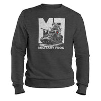 Load image into Gallery viewer, military frog crewneck sweatshirt, army tanker with frog riding, humor patriotic
