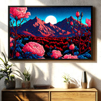 Load image into Gallery viewer, Moon Flowers Abstract Nature Horizontal Framed Canvas Wall Art
