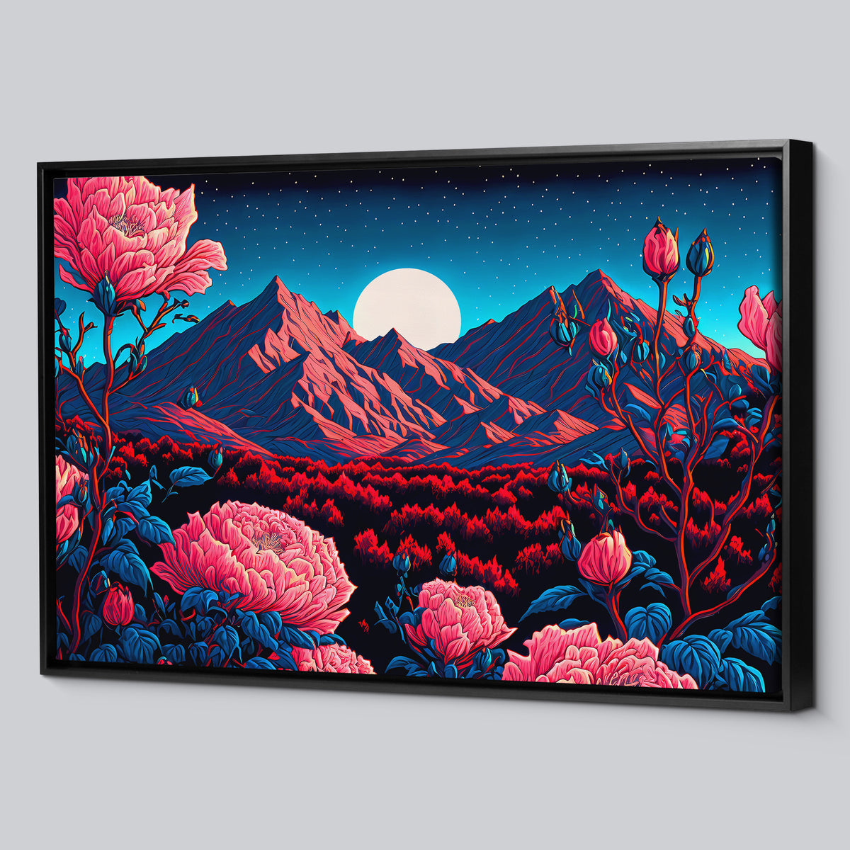 Moon Flowers Abstract Nature Horizontal Framed Canvas Wall Art