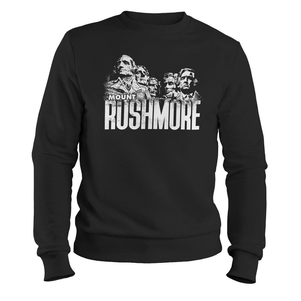 modern rushmore, moount rushmore donald trump theme crewneck sweatshirt, black