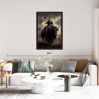 Load image into Gallery viewer, Patriotic Bison President Donald Trump Vertical Framed Canvas Wall Art
