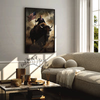 Load image into Gallery viewer, Patriotic Bison President Donald Trump Vertical Framed Canvas Wall Art
