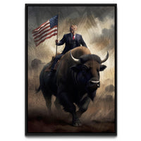 Load image into Gallery viewer, Patriotic Bison President Donald Trump Vertical Framed Canvas Wall Art
