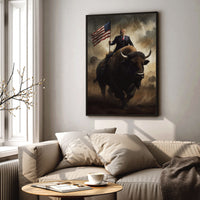 Load image into Gallery viewer, Patriotic Bison President Donald Trump Vertical Framed Canvas Wall Art
