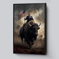 Load image into Gallery viewer, Patriotic Bison President Donald Trump Vertical Framed Canvas Wall Art
