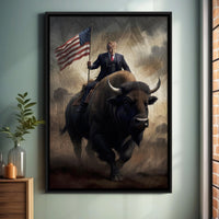 Load image into Gallery viewer, Patriotic Bison President Donald Trump Vertical Framed Canvas Wall Art
