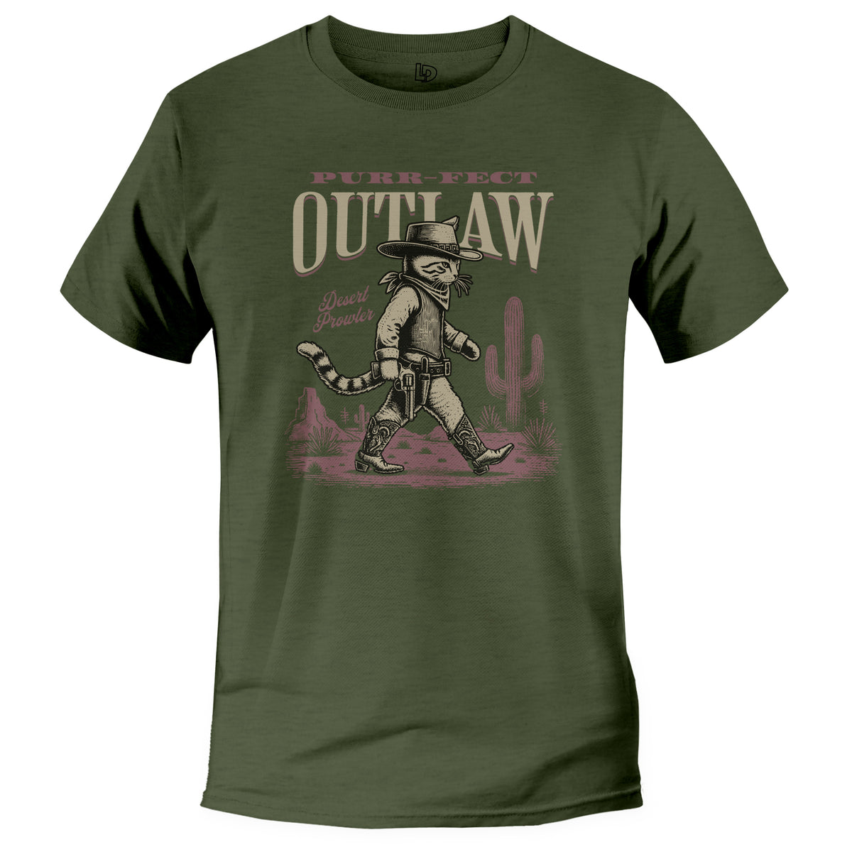 Purrfect Outlaw Tee military green color