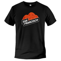 Load image into Gallery viewer, san francisco tent tshirt, play on migrants black
