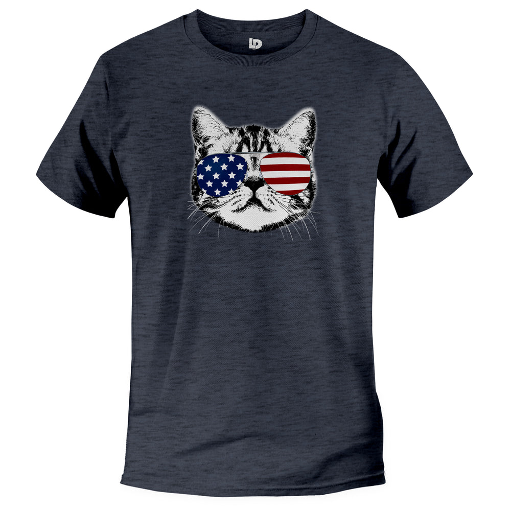 SHADES CAT AMERICAN FLAG MEOWICA TSHIRT FUN DESIGN