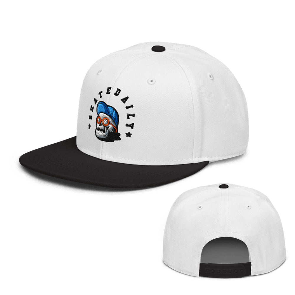 Skate Daily ll Snapback Hat black white color