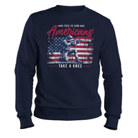 Load image into Gallery viewer, take a kneel patriotic crewneck sweatshirt navy
