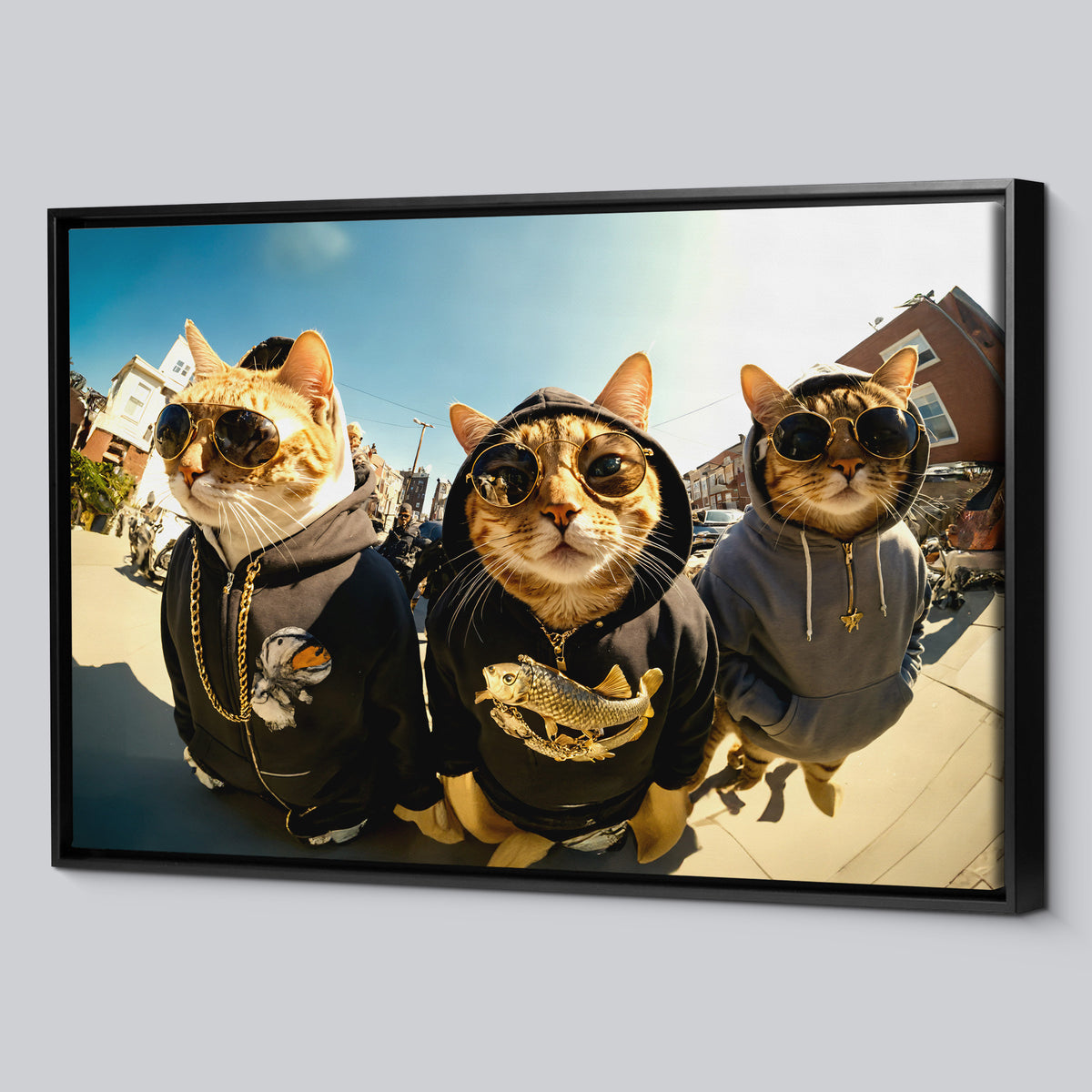 Thug Cats Framed Canvas Horizontal Wall Art