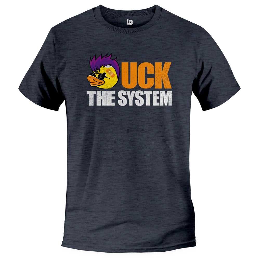 uck the system funny rebel duck shirt, heather navy unisex