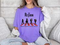 Load image into Gallery viewer, Donald Trump The Return Bootleg T-Shirt violet color
