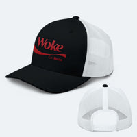 Load image into Gallery viewer, woke go broke trucker hat black white color
