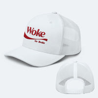 Load image into Gallery viewer, woke go broke trucker hat white color
